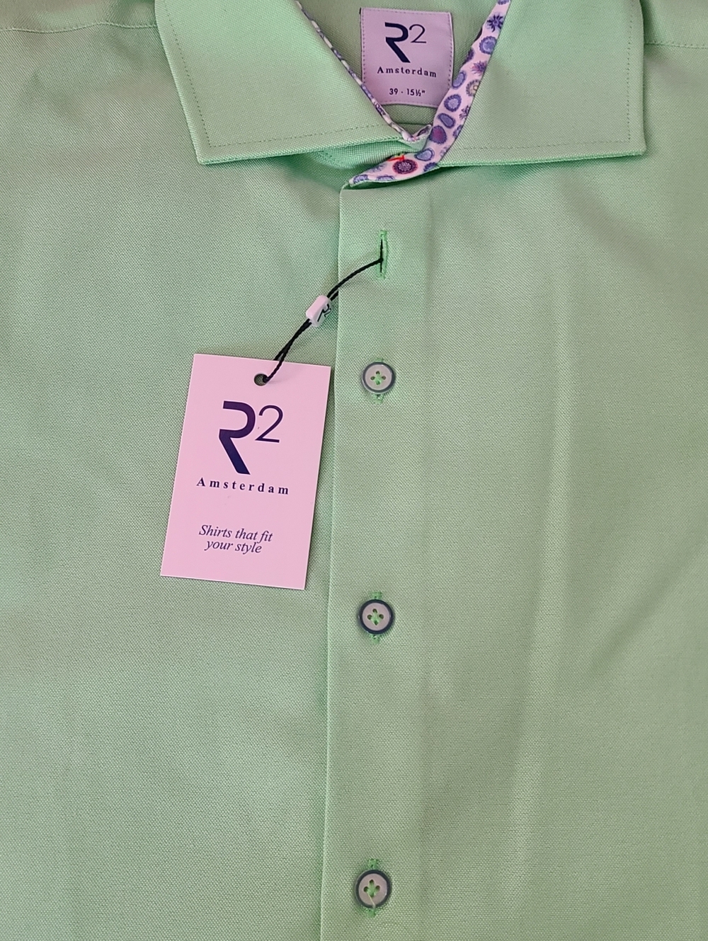 R2 Amsterdam Mint Green Mens Casual Button-Down Shirt